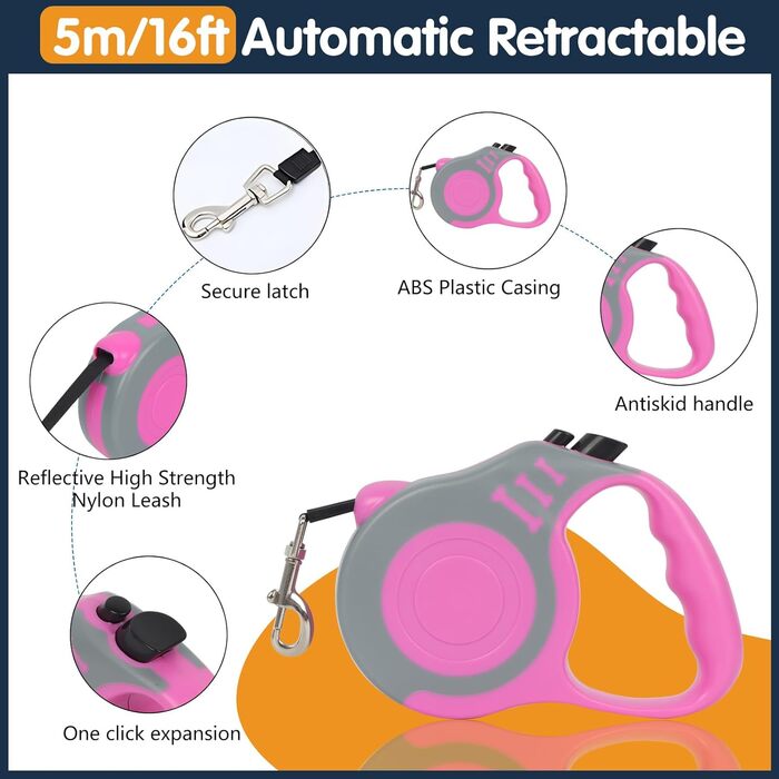 Катячий сміх з повідком, автоматичний котячий поводок з дзвінком, розтяжний котячий поводок з дзвінком та повідком для кошенят, собак (рожевий, M)