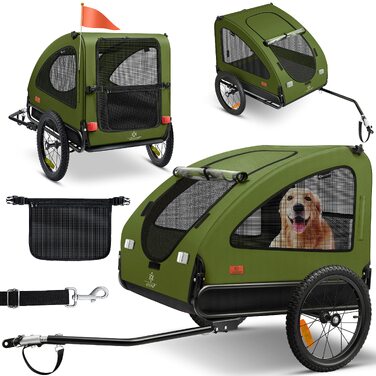 Причіп для собак KESSER Boxer 2-in-1: великий собачий візок та велосипедний причіп (250 л), до 45 кг, тканина 600D Oxford, складаний, Khaki/Black