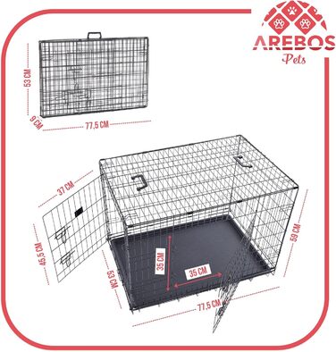 Клітка для собак Arebos 77,5 x 53 x 59 см | Автомобільна переноска для собак, складана | Клітка-переноска для собак, чорна | Для дому