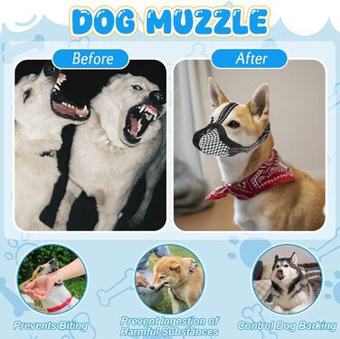 Нашийник-маска для собак, м'який, дихаючий, сітчастий матеріал, регульований, для малих, середніх та великих собак, запобігає гавкоту, їжі та кусанню, 2 шт. Чорний/Білий S