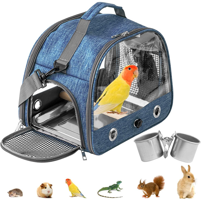 Транспортний бокс для птахів: рюкзак-переноска з підставкою та підносом з нержавіючої сталі, легкий та дихаючий, для подорожей з папугами та канарейками (33*17*26 см)