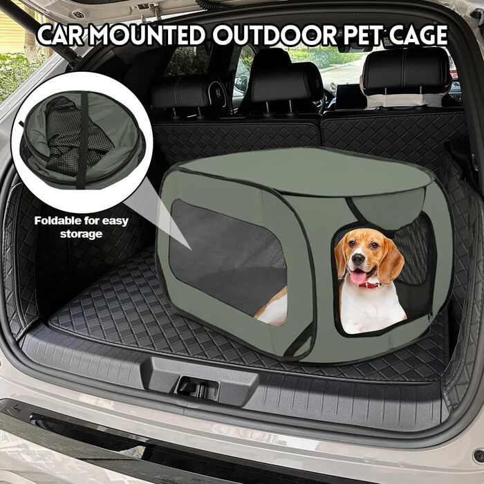 Складана переноска для собак 92x52x52 см з подвійними дверцятами - безпечна для подорожей на авто, з вентиляцією, Pop-Up дизайн з оксфордської тканини, для собак/кішок до 30 кг (Зелена)