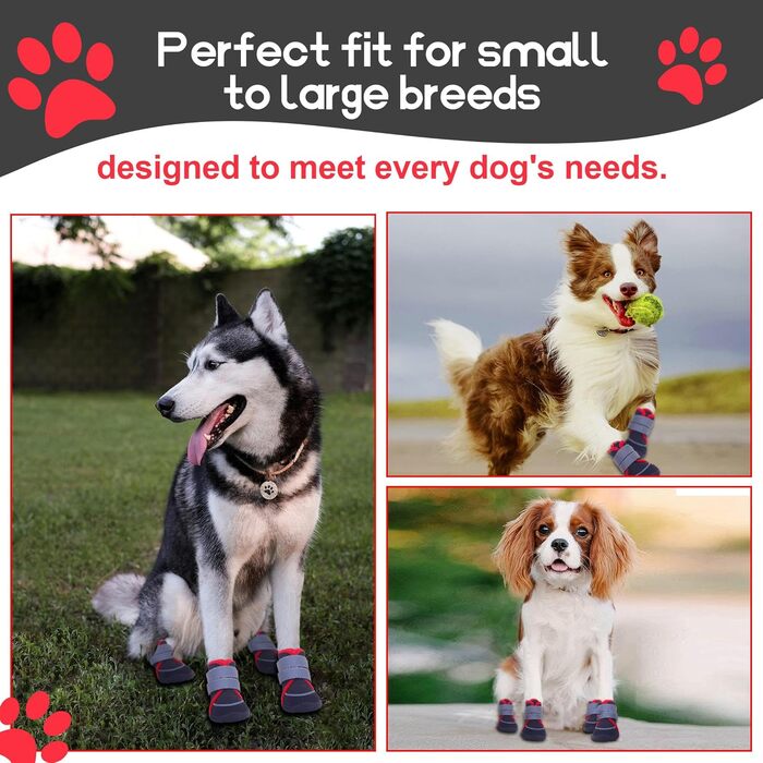 Чоботи для собак, захист подушечок лап, Outdoor, літо, 4 шт., дихаючі, з світловідбиваючим кріпленням, неслизька гумова підошва, для маленьких, середніх та великих собак (S), чорний