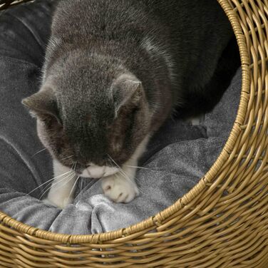 Будиночок для котів PawHut з ротангу з подушкою, котяче ліжко-купол для котів до 4 кг, Ø50×31 см, світло-коричневий, для дому