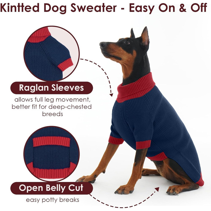 Теплий зимовий пуловер для собак IKIPUKO, XXXXL, темно-синій, з отвором для повідка, святковий новорічний стиль