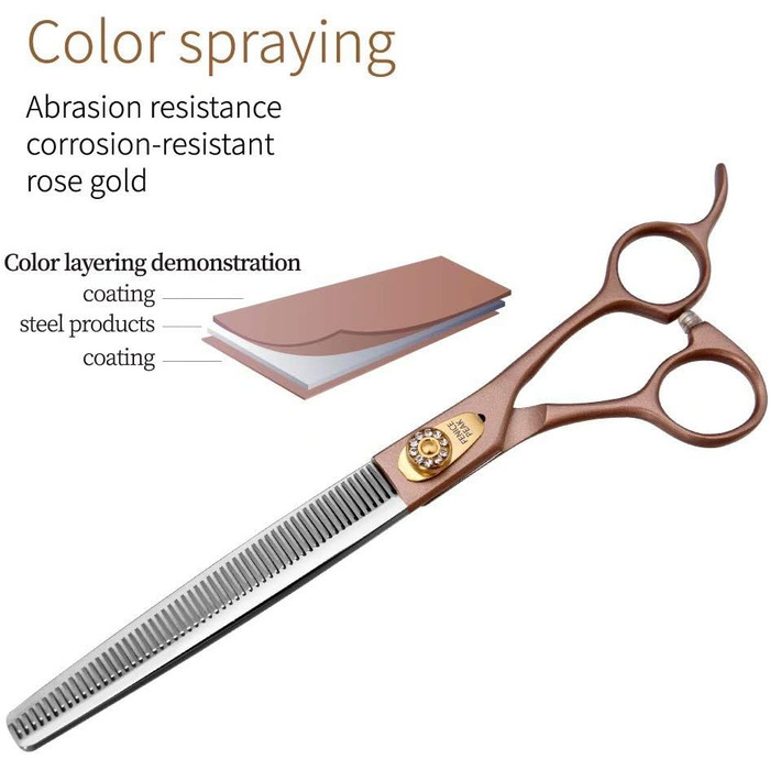 Професійна ножиця для вирівнювання шерсті собак та котів Fenice Peak, 1.2 см, з нержавіючої сталі 440C, 50/56 зубців, 7.5 дюймів