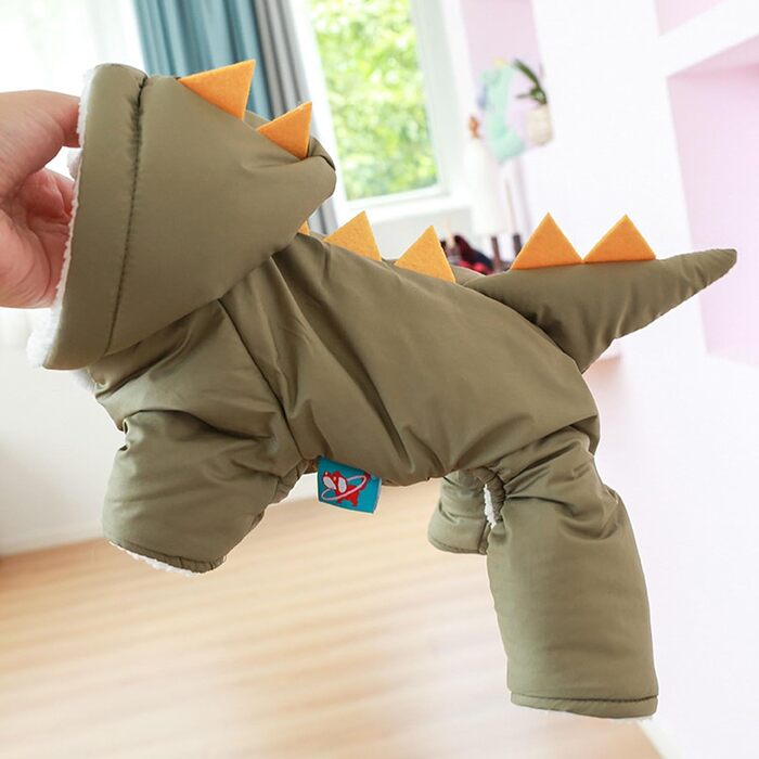 Зелений теплий костюм-перевдягання для собак у вигляді динозавра, XS