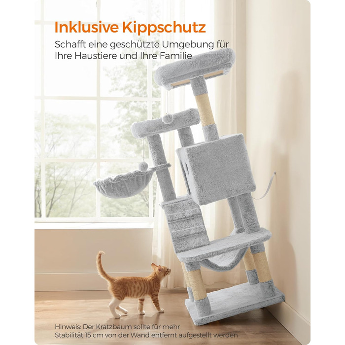 Драбина для котів Feandrea велика, кігтеточка з м'яким покриттям, для великих котів, Ombré сіро-біла PCT162W01