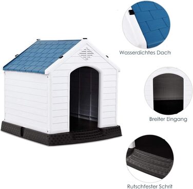 Будка для собак DREAMADE з пластику, вологостійка, для внутрішнього та зовнішнього використання, з піднятою платформою