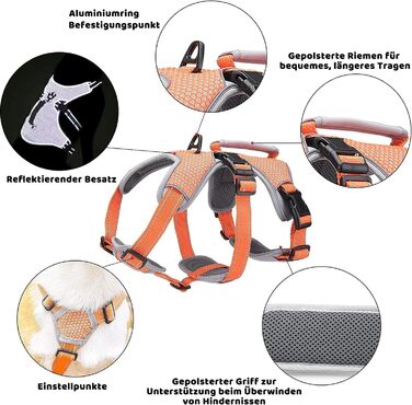 Шлейка для собак BELPRO, багатоцільова, антизламання, без тяги, світловідбиваюча, регульована жилетка з міцною ручкою, для великих/активних собак (Помаранчевий, L)