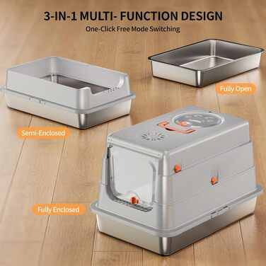 Закритий лоток-туалет для котів Edelsthal з кришкою, сірий, розмір L