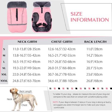 Теплий зимовий одяг для собак QBLEEV: водонепроникна куртка з флісовою підкладкою, рогатий комір, для холодної погоди, всі розміри, рожевий, L (Обхват грудей 50-80 см)