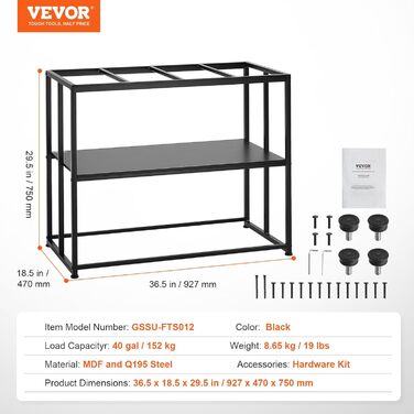 VEVOR Акваріумна підставка для 40 галонів, сталевий стенд для акваріума 927x470x750 мм, тримач для черепах, вантажопідйомність 152 кг, з полицею для зберігання, комплектом кріплень і нековзними ніжками, чорний