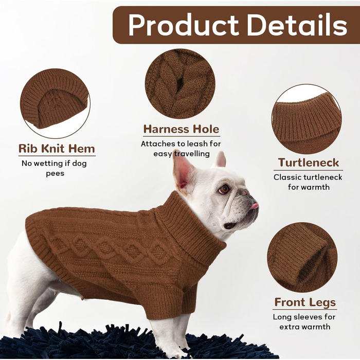 Пуловер для кота та собаки Hjumarayan, теплий, з отвором для повідка, розмір S (Kaffee)