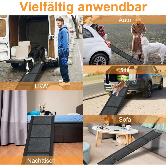 Рампа для собак Hunderampe 157 см: складана, для автомобіля, до 110 кг, з антиковзким покриттям та зручною ручкою (чорна)