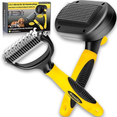 Двостороння щітка для грумінгу тварин 2-в-1: щітка для вичісування шерсті та гребінець для собак та котів (жовта)