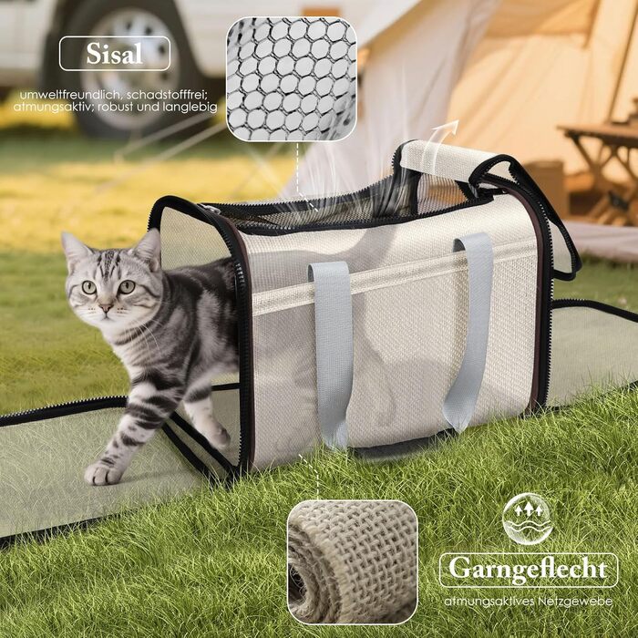 Транспортна переноска для котів та цуценят HEVOL до 10 кг, дихаюча сітка, легка, складна переноска для тварин, підходить для ветеринара, авто, літака