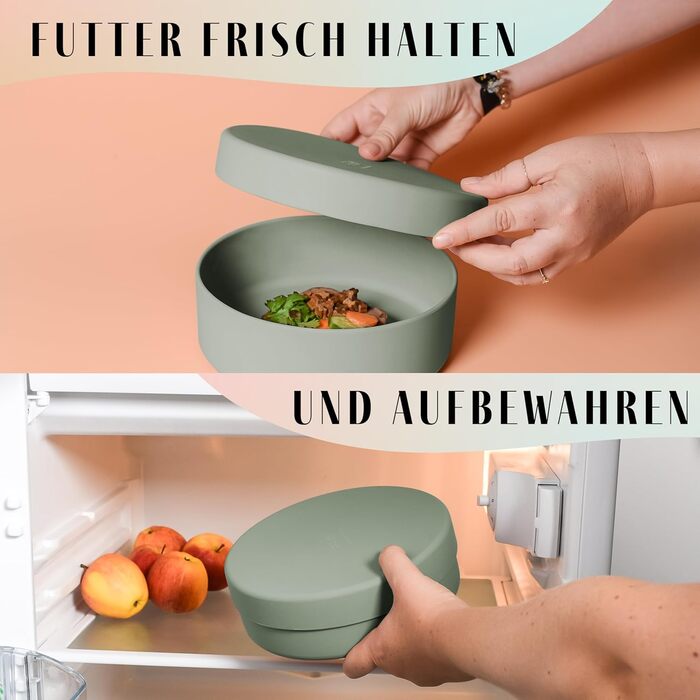 Силіконовий миска для собак ne&no® 1200 мл з кришкою | для маленьких та середніх собак | герметична, нековзна, набір sage green