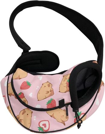 COEQINE Сумка для собак, кросбоді для жінок, рожева зірки, зручна через плече для маленьких собак, переноска для домашніх тварин, регульований ремінь, дихаюча (Capy Bara Strawberry Pink)