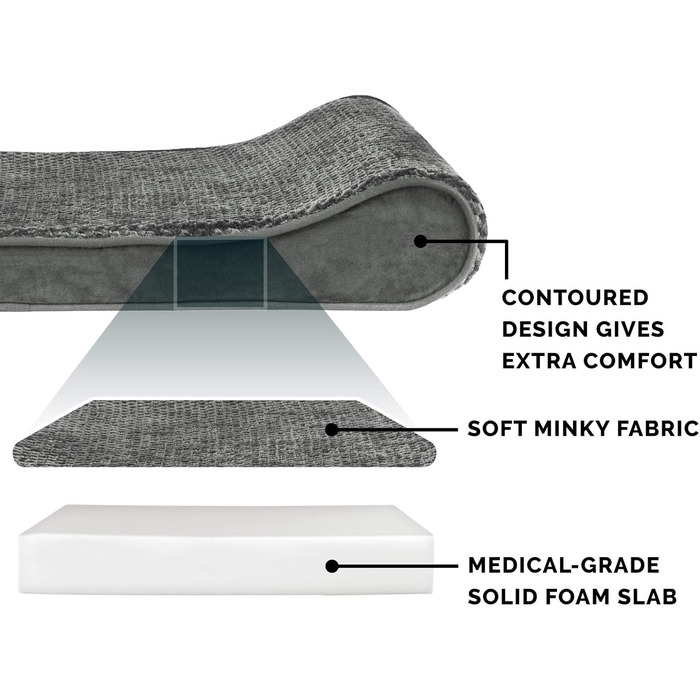 Ортопедичне ліжко для собак Furhaven, великі породи, до 34 кг, знімний водонепроникний чохол, Minky Plüsch & Samt, сірий колір, розмір Jumbo/XL (114 x 76 x 15 см)