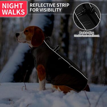 Водонепроникний зимовий одяг для собак, тепла куртка для собак з отвором для шлейки, для малих, середніх та великих собак, з відбиваючими смугами та блискавкою - чорний, XS