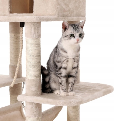 Великий когтеточка-будиночок для кота бежевого кольору з гамаком та сизалевою печеркою