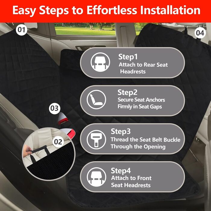 Універсальний килимок для собак у машину 4-в-1 - захист заднього сидіння, водовідштовхувальний та стійкий до подряпин - килимок для собак в авто, підходить для легкових, вантажних та позашляхових автомобілів, 137×147 см (Чорний)