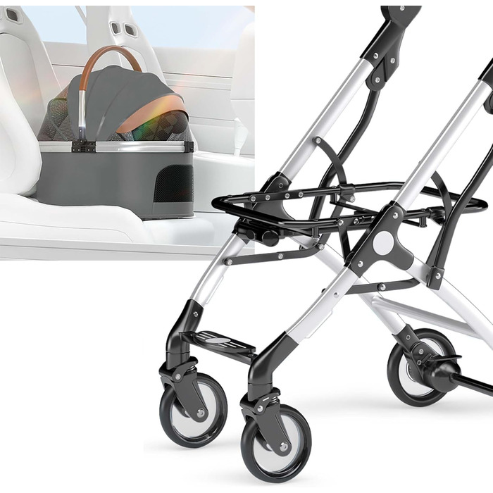 Візок для собак Fudajo 2в1, розкладний, з сумкою-переноскою для собак та котів (сірий, до 15 кг)