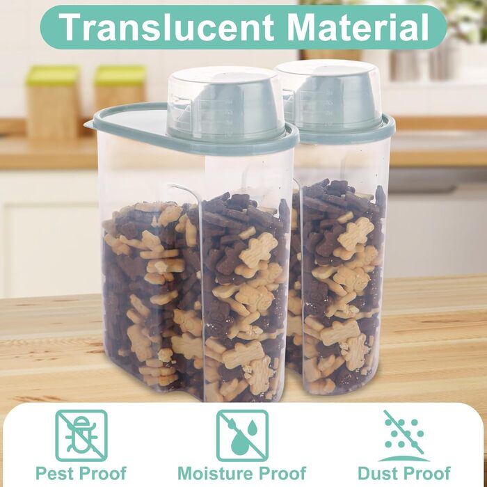 Контейнери для корму для собак 3 шт., 2,5 л, 15 x 23 см, контейнери для зберігання корму для домашніх тварин з мірними склянками, герметичні контейнери для корму для собак з виливною горловиною, пластикові контейнери для корму для котів