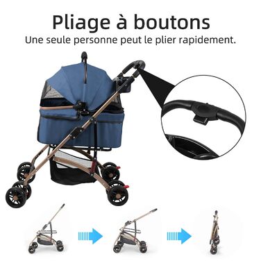 Дитяча коляска для собак та котів Homewell, складна, знімний кошик, сітчасте вікно, ремені на плече та тримач для напоїв, до 20 кг (блакитна)