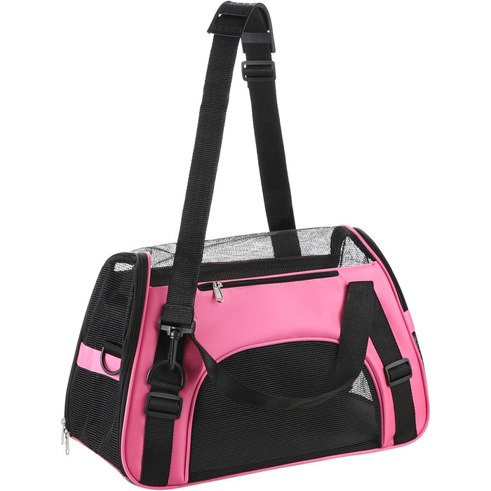 Транспортна сумка для собак та котів: рожева, складна, з регульованим плечовим ременем, 42 x 20 x 25.5 см