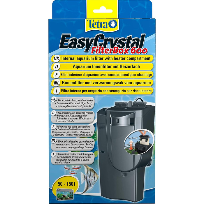 Акваріумний фільтр Tetra EasyCrystal Filterbox 600 для 50-150 л, механічна, біологічна та хімічна фільтрація, легке обслуговування, чиста та здорова вода