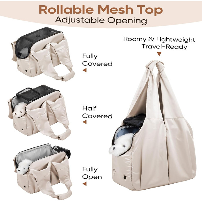 Сумка-переноска для собак, котів та цуценят – м'які боки, зручна для подорожей, з 4 кишенями, складна, легка, до 6,8 кг, для подорожей, до ветеринара, на прогулянку, бежева