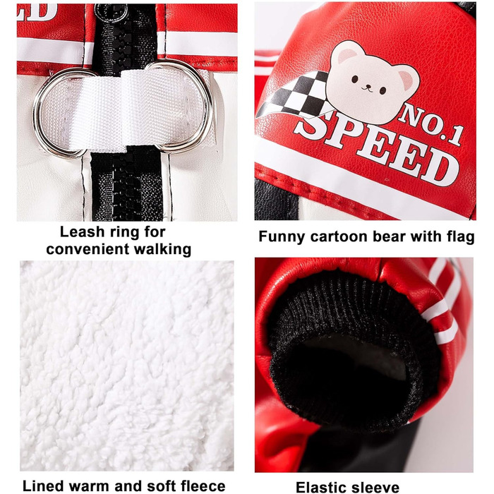 Костюм гонщика для собак FLAdorepet, тепла шкіряна куртка з льоновою кільцем, флісовий костюм для маленьких та середніх собак (Чорний, S)