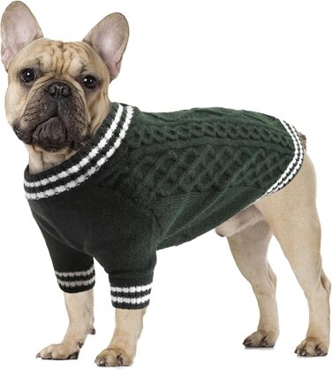 Теплий в'язаний пуловер для собак великих порід (зелений, розмір L) - Французький бульдог, Лабрадор, Німецька вівчарка