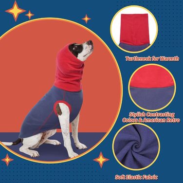 Пуловер для собак IECOii: теплий флісовий пуловер, толстовка, жилетка для собак, нашийник-воріт, сірий, розмір L (обхват грудей 48 см), 2XL (обхват грудей 62 см), темно-синій