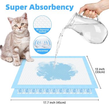 Певзон: 50 пелюшок для котячого туалету, 45x33 см, для котячих туалетів, всмоктуючі пелюшки для котів, 6-шаровий, витримують протікання (блакитні)