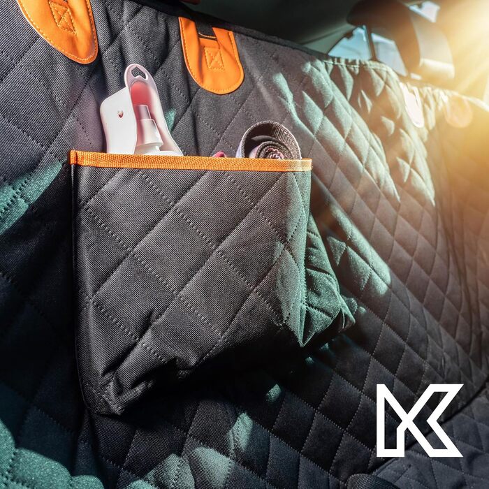 КADAX Накидка на сидіння авто для собак, 135x145 см, чорно-помаранчевий, з кріпленням для безпеки