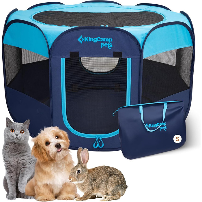 KingCamp Переносний вольєр для собак, вольєр для цуценят, складаний вольєр для тварин, собачий намет з сумкою, для дому та вулиці, знімний замок-блискавка знизу, розмір S (8-секційний вольєр для тварин, блакитний)