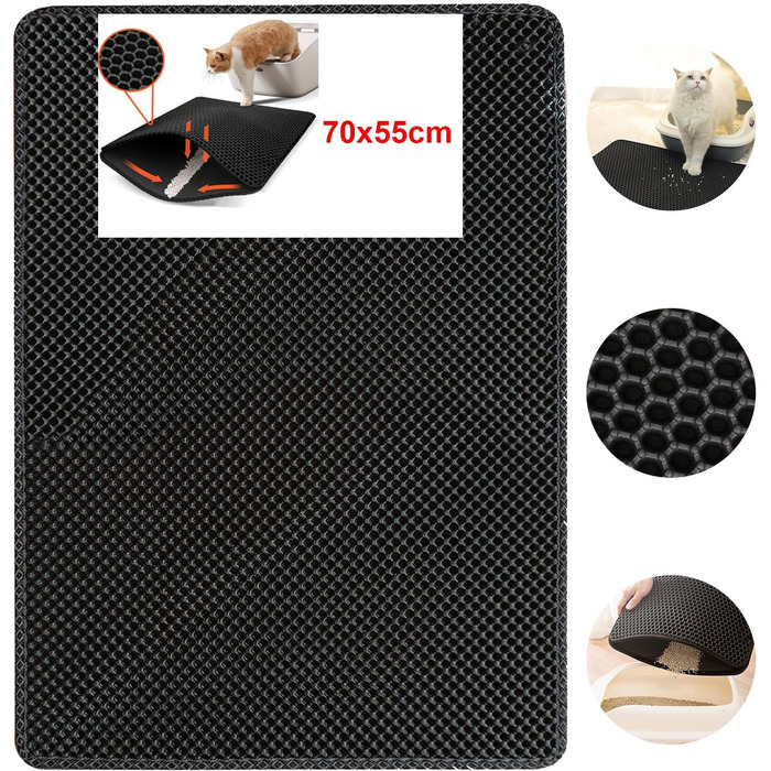 Килимок під лоток для котів AidSci, 70 x 55 см, водовідштовхувальний, з коміркою, легко миється