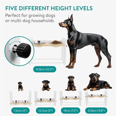 Підвищена годівниця для собак Navaris - Регульована висота, нержавіюча сталь 304, 1180 мл, миється в посудомийній машині, з клейкими точками