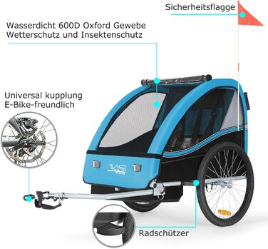 Дитячий причіп Tiggo VS 2 в 1 для велосипеда з функцією коляски та бегуном, блакитний