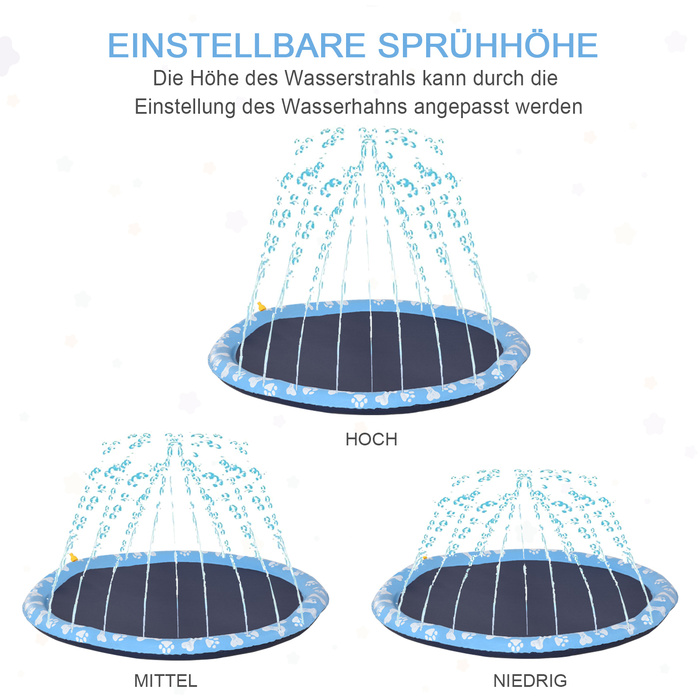 PawHut Splash Sprinkler Pad 170 см Водний килимок для собак, протиковзкий відкритий ПВХ синього кольору, чудово підходить для літніх розваг у саду