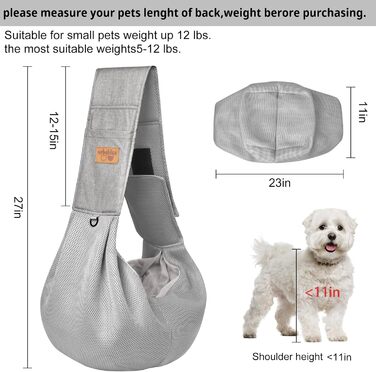 Сумка-переноска для собак Vrbabies, для маленьких собак та інших домашніх тварин до 5 кг, регульована, сітчаста, з клямками та застібками