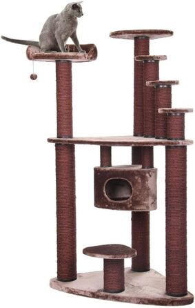 Кігтеточка XXL для котів з будиночком та місцем для сну, коричнева, 116x76x202 см