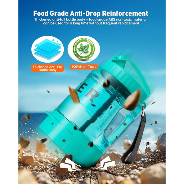 Травельна пляшка для собак - годівниця для води, витокозахисна, для великих тварин, ідеальна для прогулянок, кемпінгу, пляжу (м'ятно-зелена)