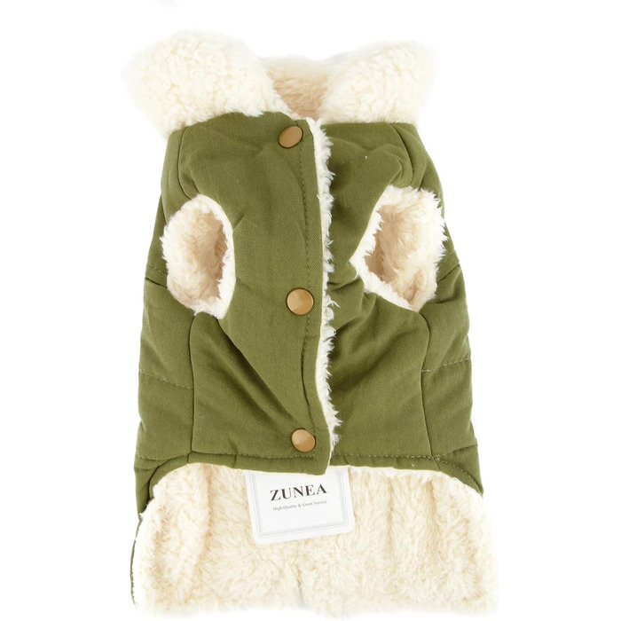 Зунеа - тепла куртка для собак маленьких порід, з флісовою підкладкою, для цуценят, зимовий одяг з кільцем для повідка, захист від холоду, жилетка, куртка, плащ, для Чихуахуа, Пуделя, розмір M, зелена