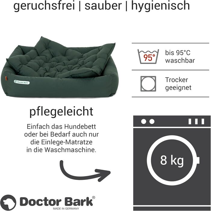 Ортопедичне ліжко для собак Doctor Bark - велике (XL, 100x90 см, зелене) з м'якою підстилкою, миється до 95°C, гігієнічне