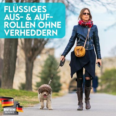 Витяжна поводок для собак HUND IST KÖNIG 8м | Для малих та великих собак до 50кг | Зручний хват, міцний | Чорний