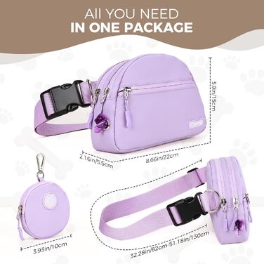 Сумка для дресирування собак Leckerlibeutel, з маленьким кишеньковим мішечком, вбудованим диспенсером для пакетів та тримачем для собачих екскрементів, кремового кольору (лавандовий)